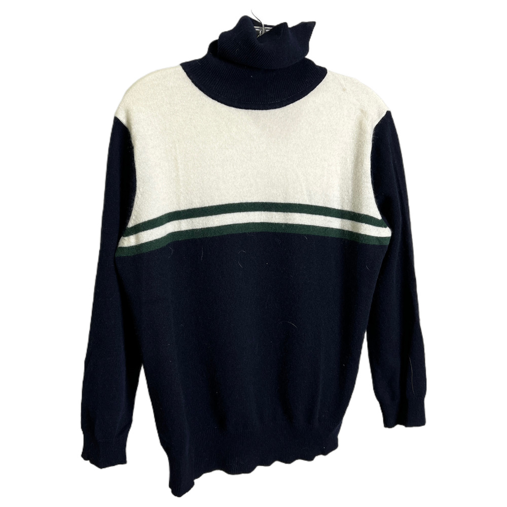 Madeleine Thompson Women's Sweater Pullover Cashmere Navy Striped Turtle Neck XL